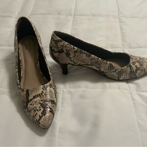 Clarks Beige and Black Snakeskin Heels